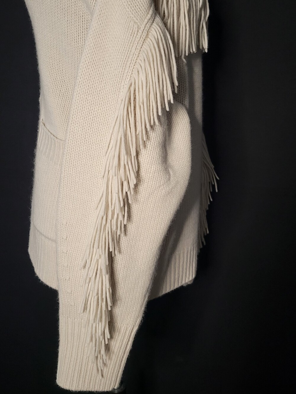 White+Warren          Wool/Cashmere  Blend Luxe Fringe Coatigan In Ivory Medium - Picture 7 of 12